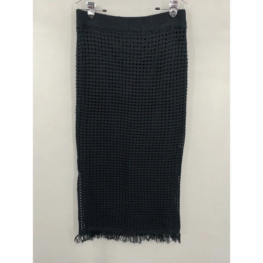 Emma & Posh Crochet Knit Midi Skirt Womens XL Black Fringe‎ Boho Beach Coverup